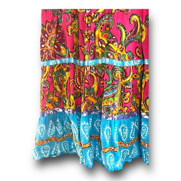 PINK TURQUOISE FLORAL TIER MAXI SKIRT SZ XLG - Picture 4 of 11